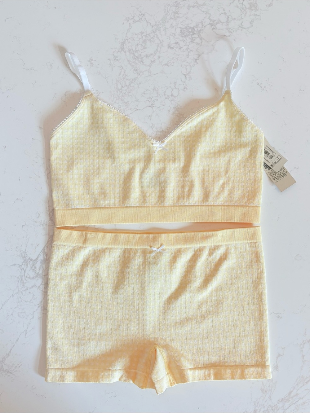 Gingham Yellow Seamless Triangle Bralette Boyshort Short Set Sleep Loungewear